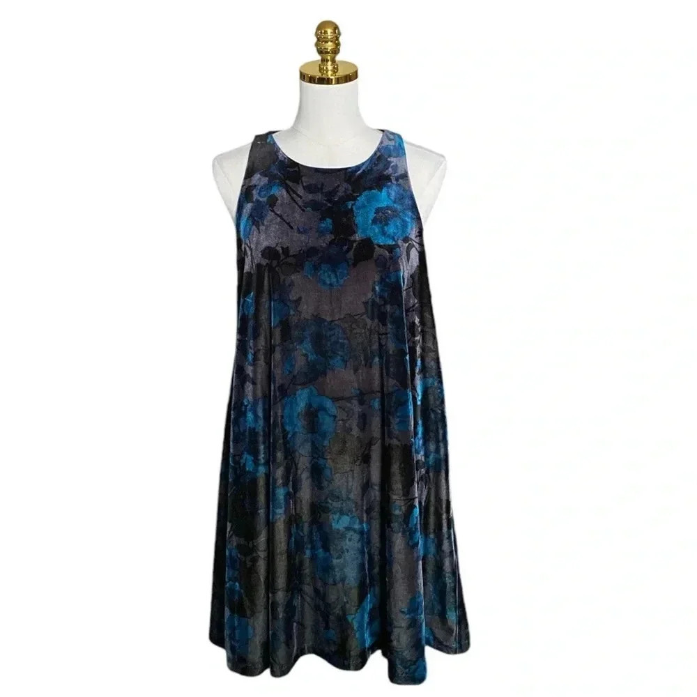 CYNTHIA ROWLEY Women’s Floral Print Velvet Burnout Sleeveless Shift Dress Size L